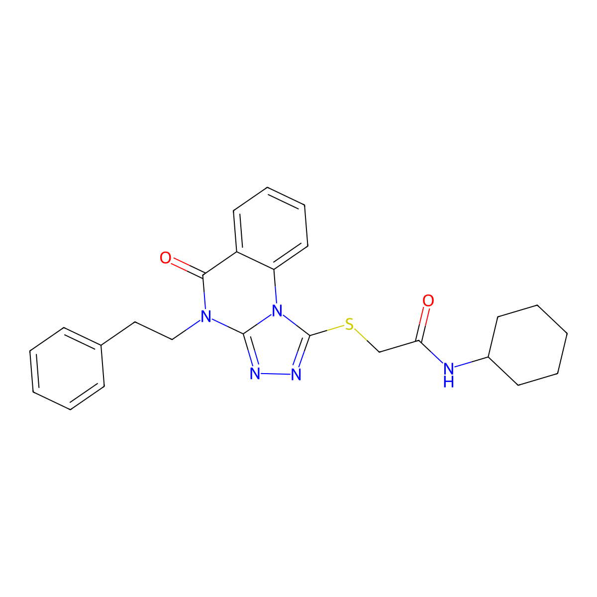 N-cyclohexyl-2-((5-oxo-4-phenethyl-4,5-dihydro-[1,2,4]triazolo[4,3-a]quinazolin-1-yl)thio)acetamide molecular structure, CAS 1111151-39-3