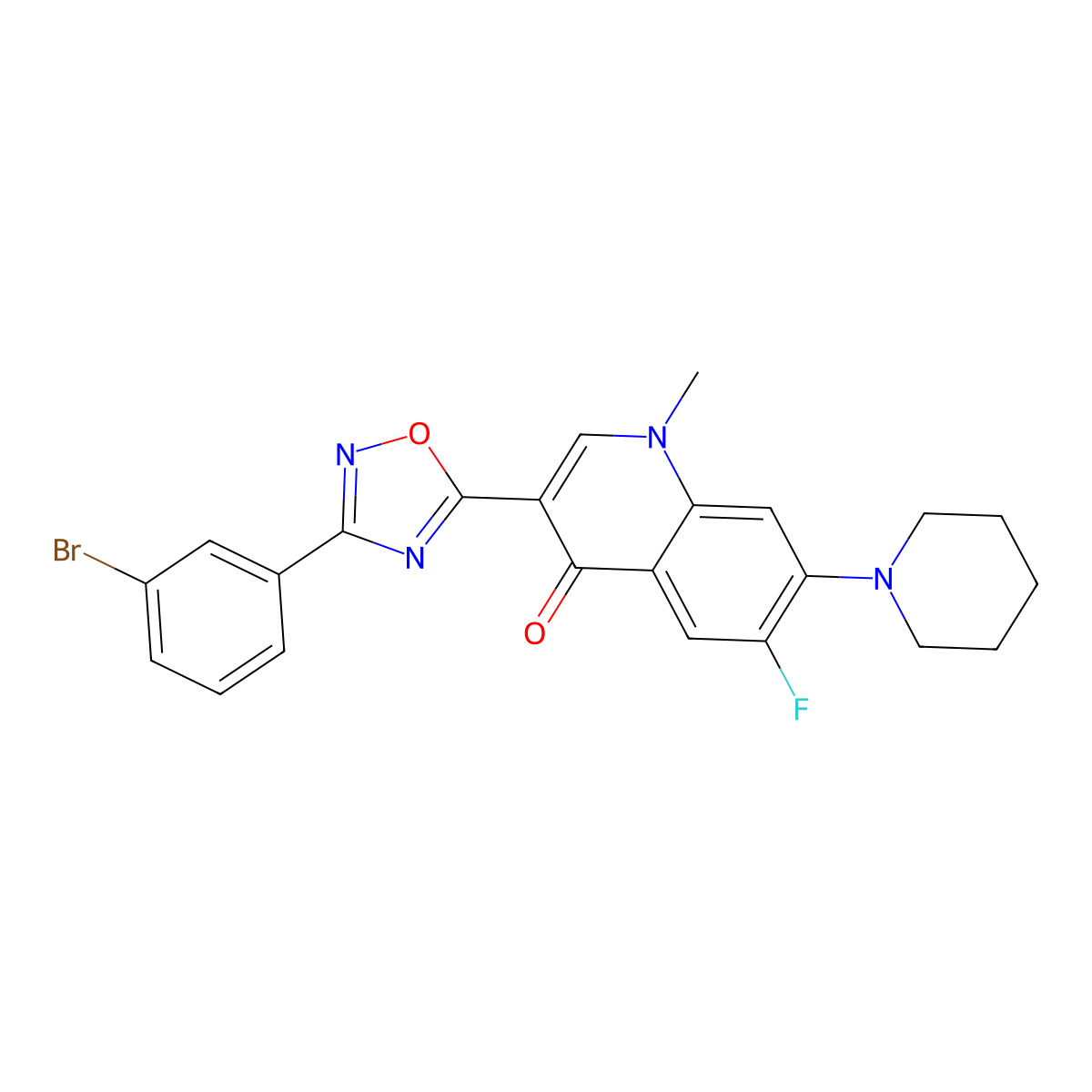 3-[3-(3-Bromophenyl)-1,2,4-oxadiazol-5-yl]-6-fluoro-1-methyl-7-(piperidin-1-yl)-1,4-dihydroquinolin-4-one molecular structure, CAS 1111158-05-4