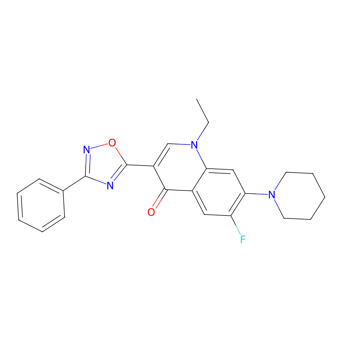 1-ethyl-6-fluoro-3-(3-phenyl-1,2,4-oxadiazol-5-yl)-7-(piperidin-1-yl)quinolin-4(1H)-one molecular structure, CAS 1111158-08-7