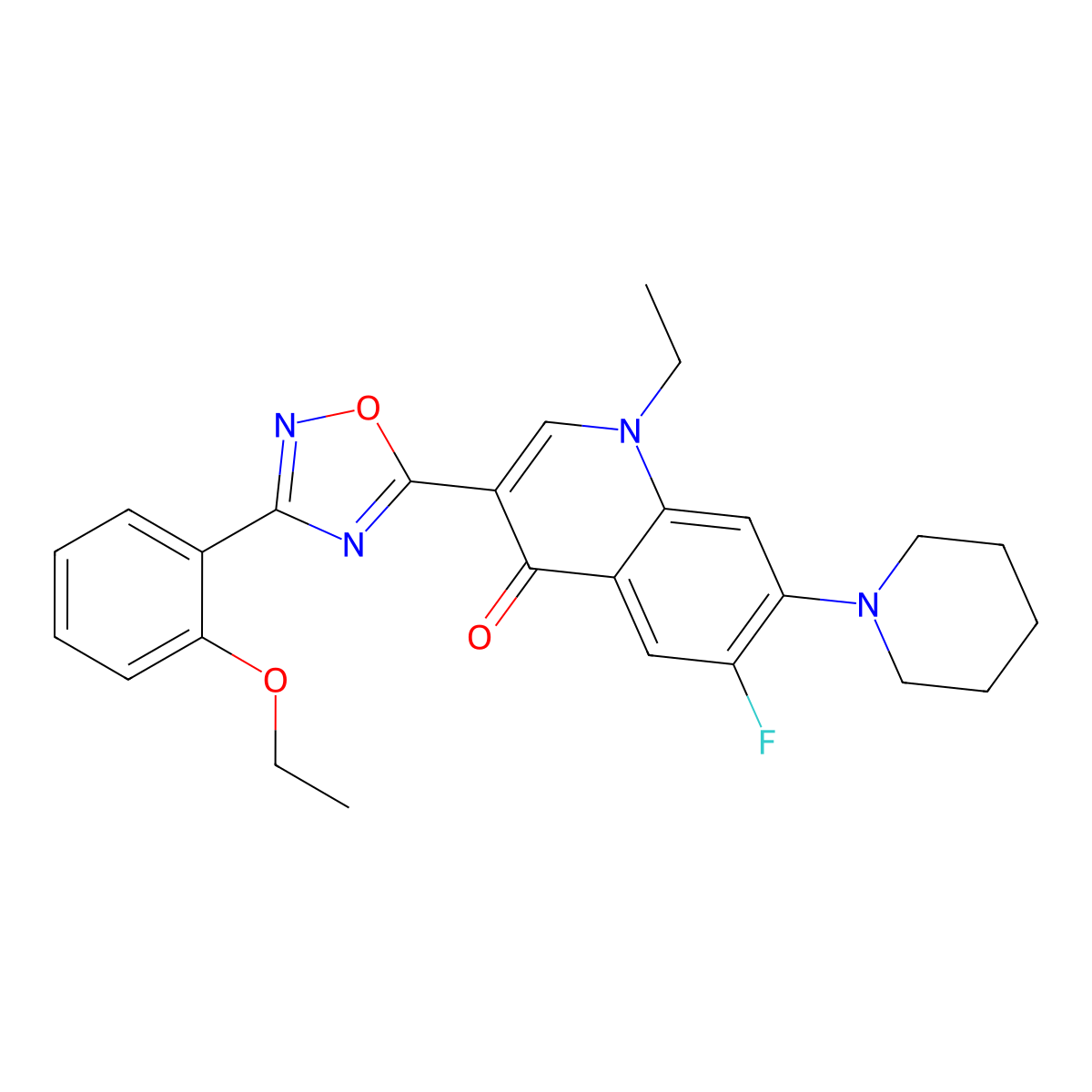 3-(3-(2-ethoxyphenyl)-1,2,4-oxadiazol-5-yl)-1-ethyl-6-fluoro-7-(piperidin-1-yl)quinolin-4(1H)-one molecular structure, CAS 1111158-13-4