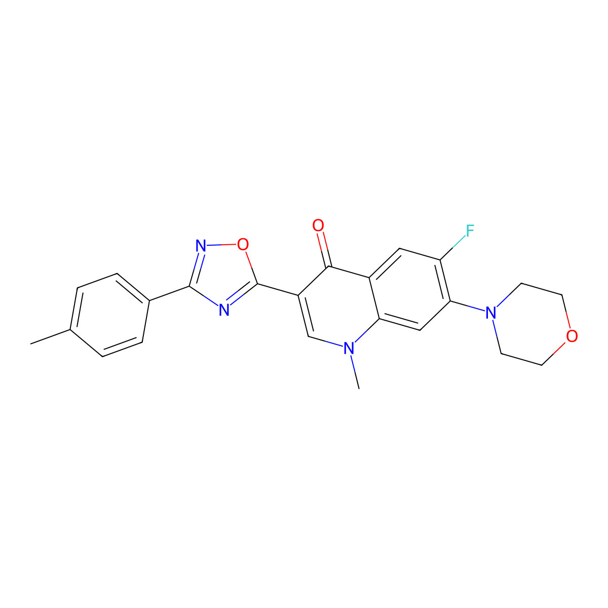 6-fluoro-1-methyl-7-morpholino-3-(3-(p-tolyl)-1,2,4-oxadiazol-5-yl)quinolin-4(1H)-one molecular structure, CAS 1111158-14-5