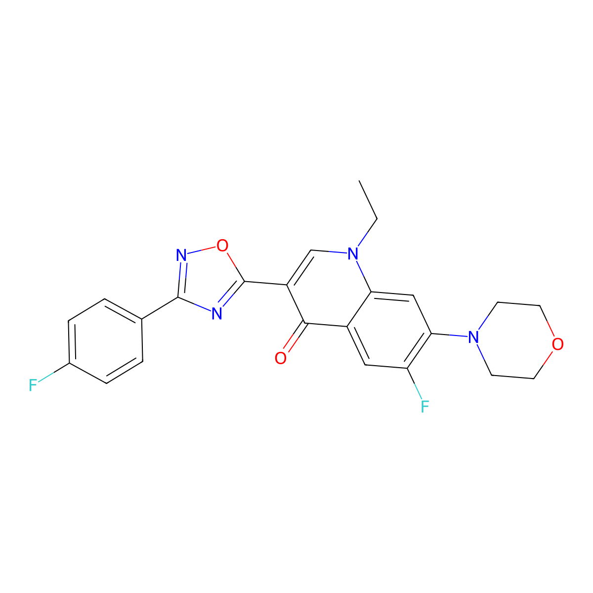 1-ethyl-6-fluoro-3-(3-(4-fluorophenyl)-1,2,4-oxadiazol-5-yl)-7-morpholinoquinolin-4(1H)-one molecular structure, CAS 1111158-20-3