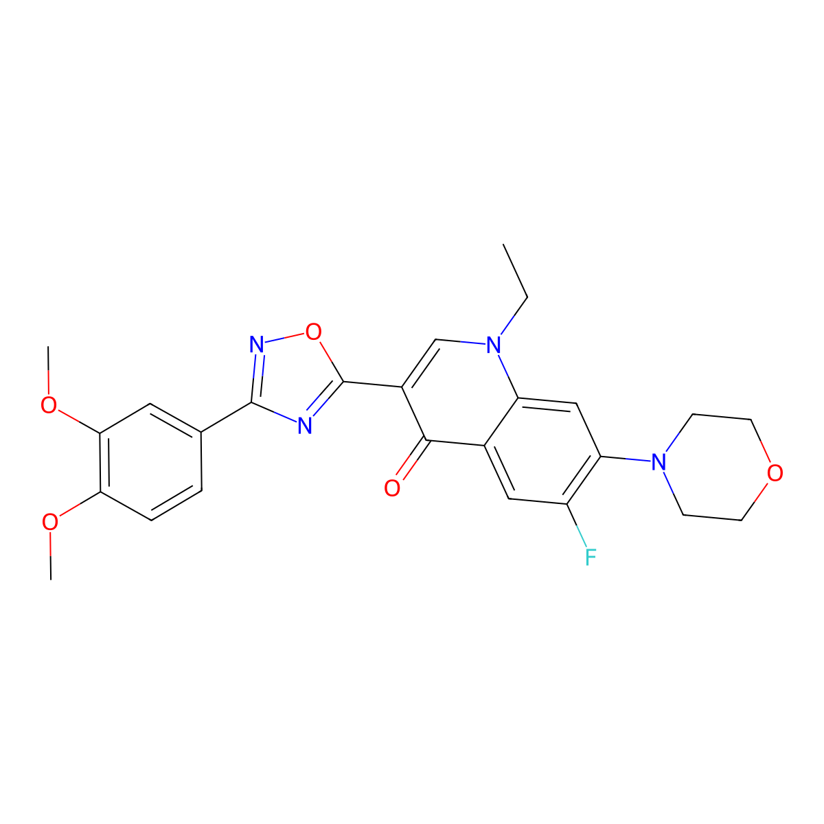 3-(3-(3,4-dimethoxyphenyl)-1,2,4-oxadiazol-5-yl)-1-ethyl-6-fluoro-7-morpholinoquinolin-4(1H)-one molecular structure, CAS 1111158-21-4