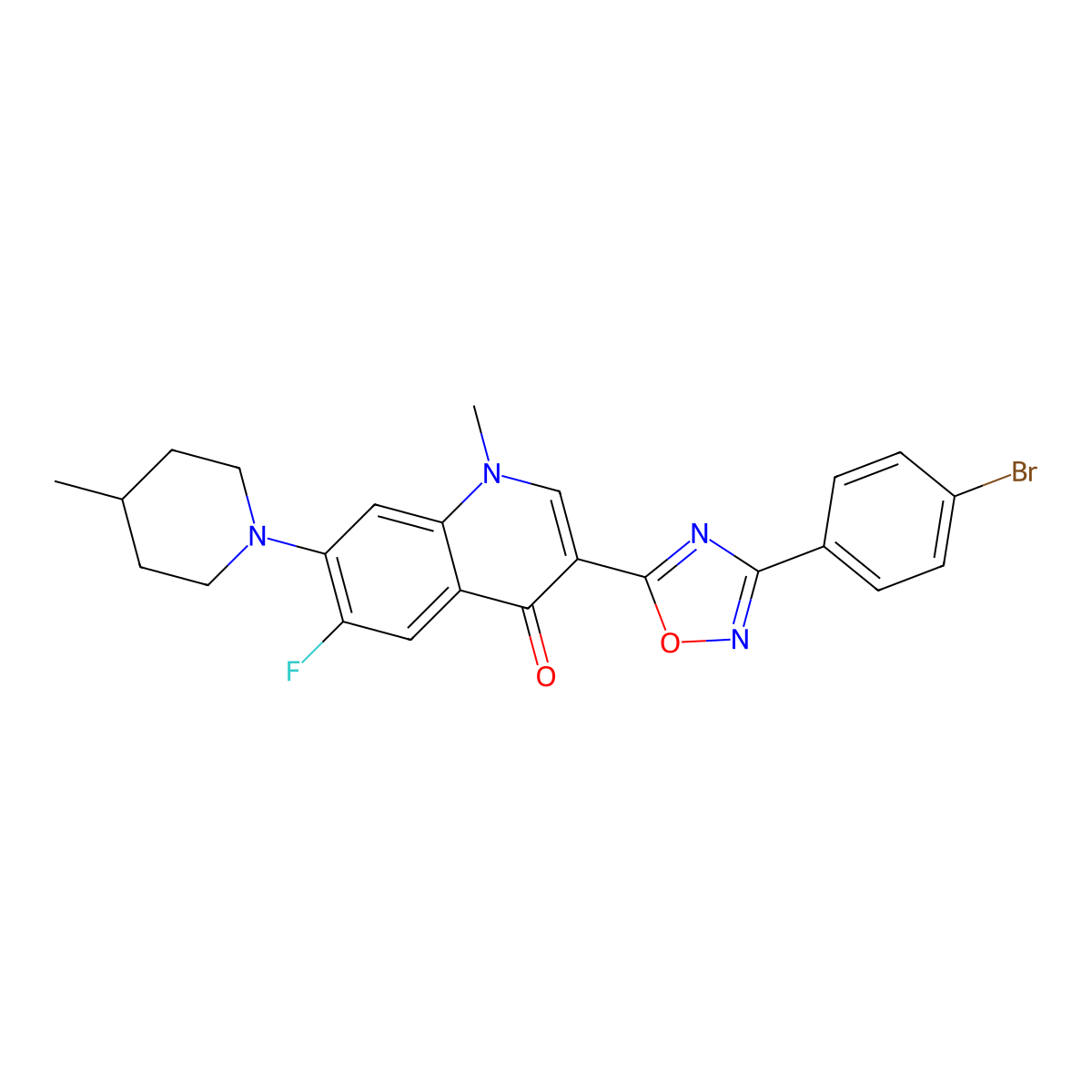 3-[3-(4-bromophenyl)-1,2,4-oxadiazol-5-yl]-6-fluoro-1-methyl-7-(4-methylpiperidin-1-yl)quinolin-4(1H)-one molecular structure, CAS 1111158-26-9