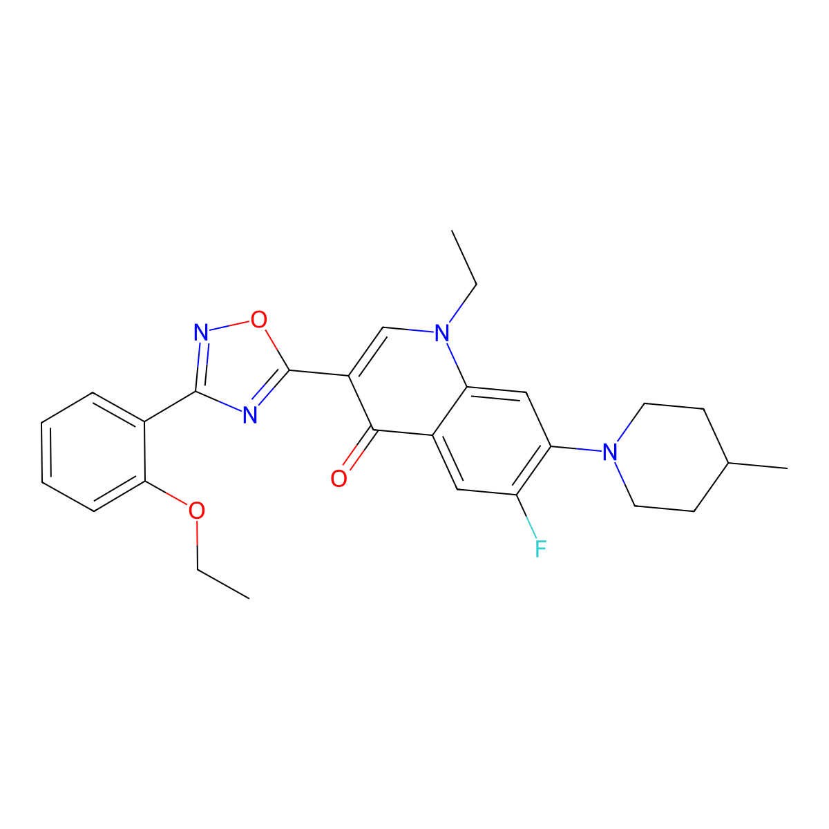 3-(3-(2-ethoxyphenyl)-1,2,4-oxadiazol-5-yl)-1-ethyl-6-fluoro-7-(4-methylpiperidin-1-yl)quinolin-4(1H)-one molecular structure, CAS 1111158-35-0