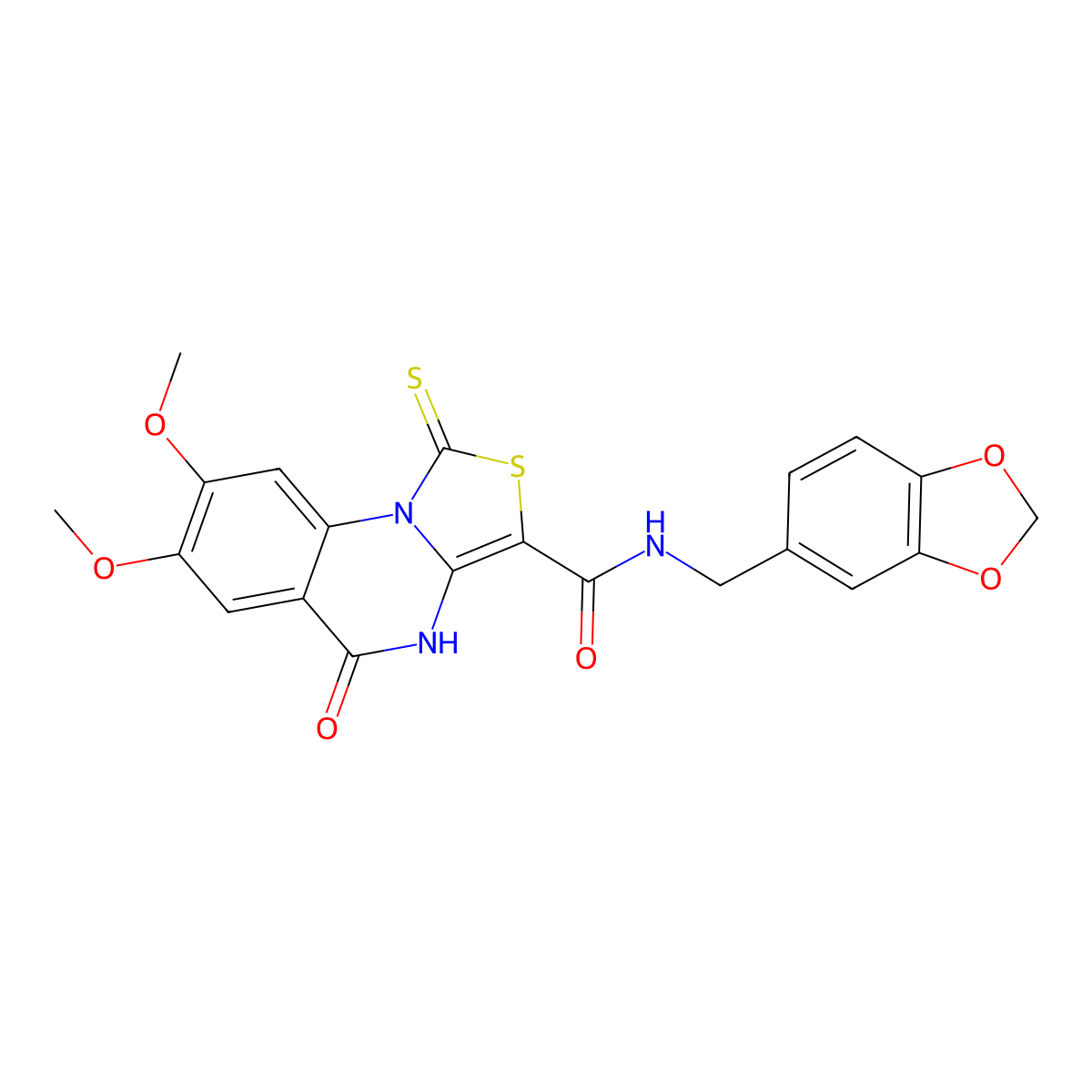 N-(1,3-benzodioxol-5-ylmethyl)-7,8-dimethoxy-5-oxo-1-thioxo-4,5-dihydro[1,3]thiazolo[3,4-a]quinazoline-3-carboxamide molecular structure, CAS 1111160-50-9