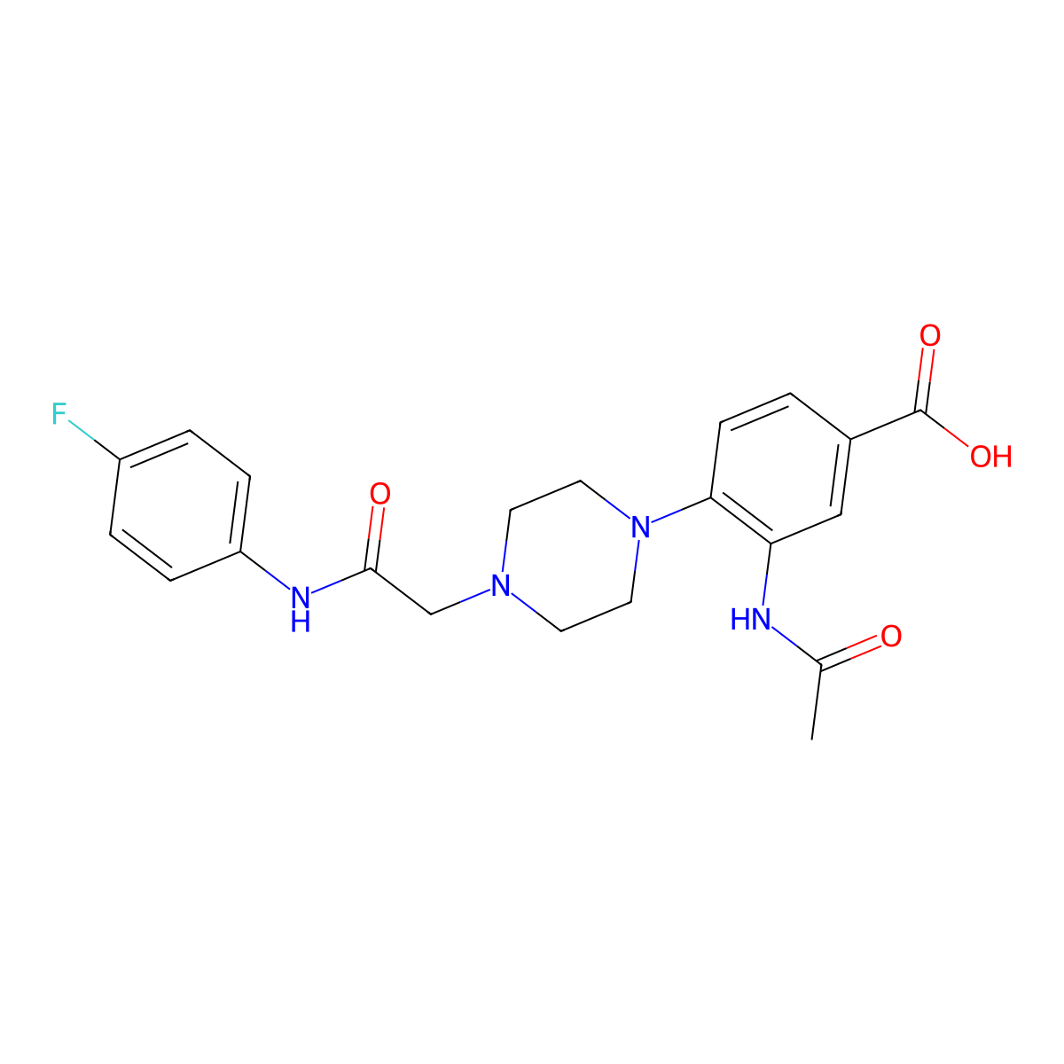 3-Acetamido-4-(4-(2-((4-fluorophenyl)amino)-2-oxoethyl)piperazin-1-YL)benzoic acid molecular structure, CAS 1111161-58-0