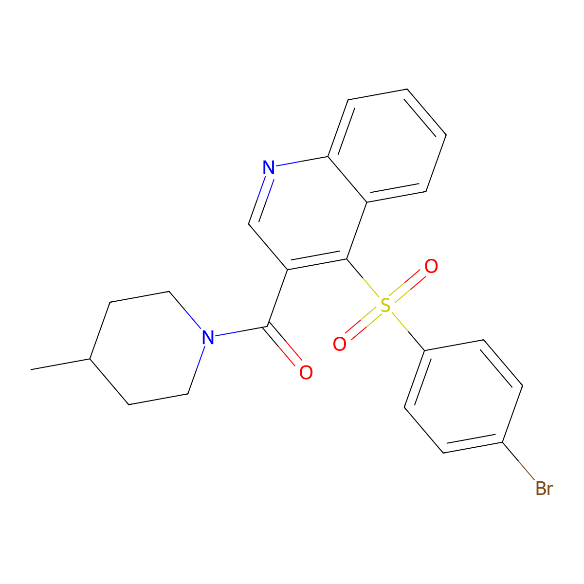(4-((4-Bromophenyl)sulfonyl)quinolin-3-yl)(4-methylpiperidin-1-yl)methanone molecular structure, CAS 1111164-64-7
