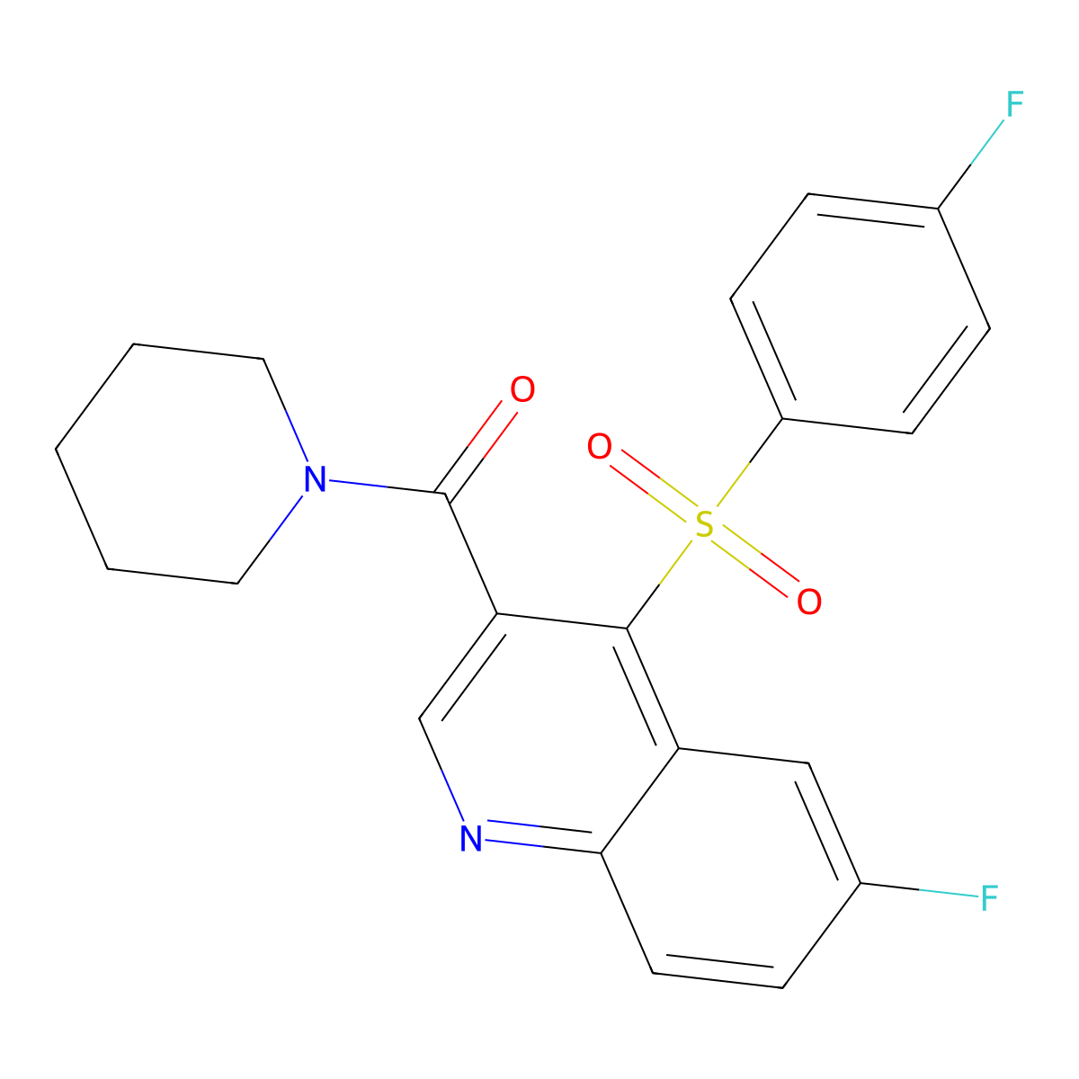 6-Fluoro-4-[(4-fluorophenyl)sulfonyl]-3-(piperidin-1-ylcarbonyl)quinoline molecular structure, CAS 1111164-67-0