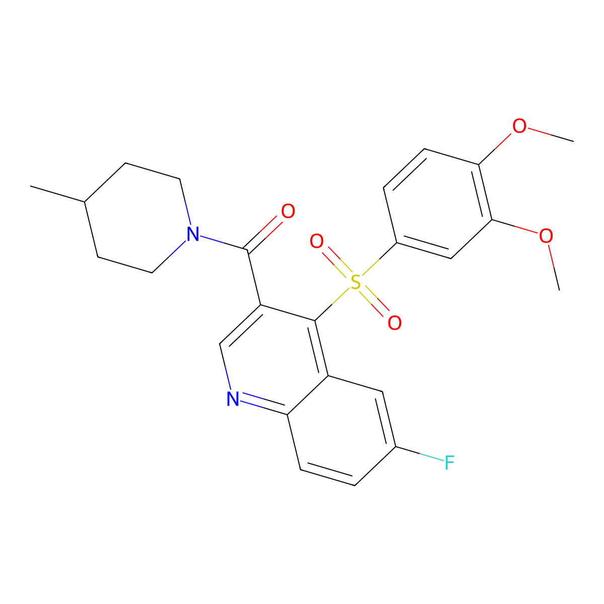 4-(3,4-Dimethoxybenzenesulfonyl)-6-fluoro-3-(4-methylpiperidine-1-carbonyl)quinoline molecular structure, CAS 1111164-75-0