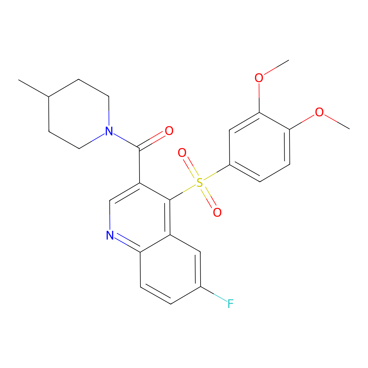 4-(3,4-Dimethoxybenzenesulfonyl)-6-fluoro-3-(4-methylpiperidine-1-carbonyl)quinoline molecular structure, CAS 1111164-75-0