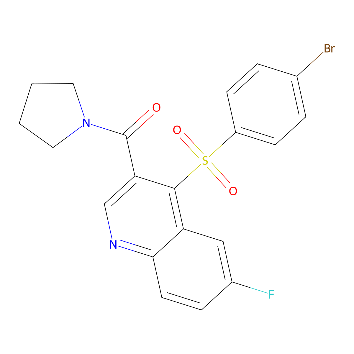 4-[(4-Bromophenyl)sulfonyl]-6-fluoro-3-(pyrrolidin-1-ylcarbonyl)quinoline molecular structure, CAS 1111164-77-2