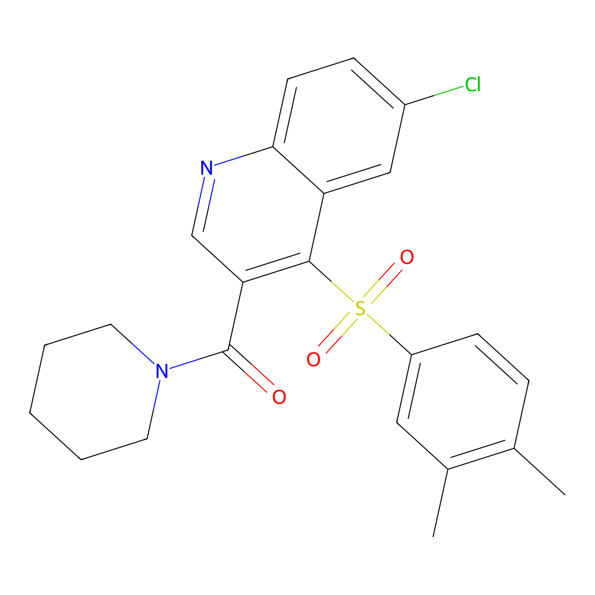 6-Chloro-4-(3,4-dimethylbenzenesulfonyl)-3-(piperidine-1-carbonyl)quinoline molecular structure, CAS 1111164-78-3