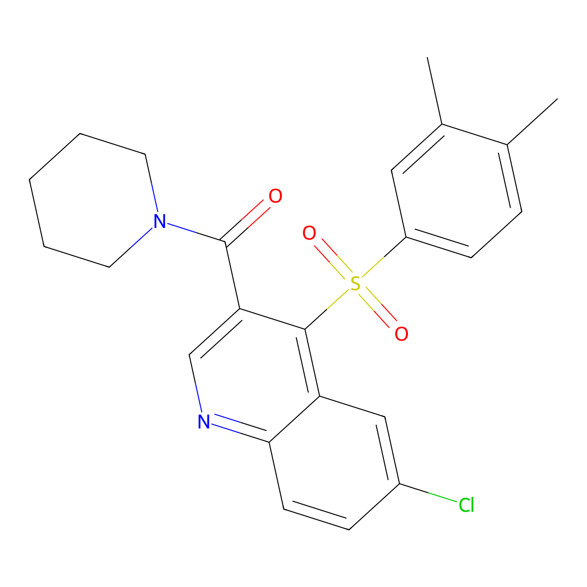 6-Chloro-4-(3,4-dimethylbenzenesulfonyl)-3-(piperidine-1-carbonyl)quinoline molecular structure, CAS 1111164-78-3