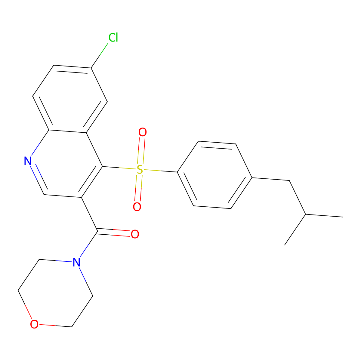 (6-Chloro-4-((4-isobutylphenyl)sulfonyl)quinolin-3-yl)(morpholino)methanone molecular structure, CAS 1111164-81-8