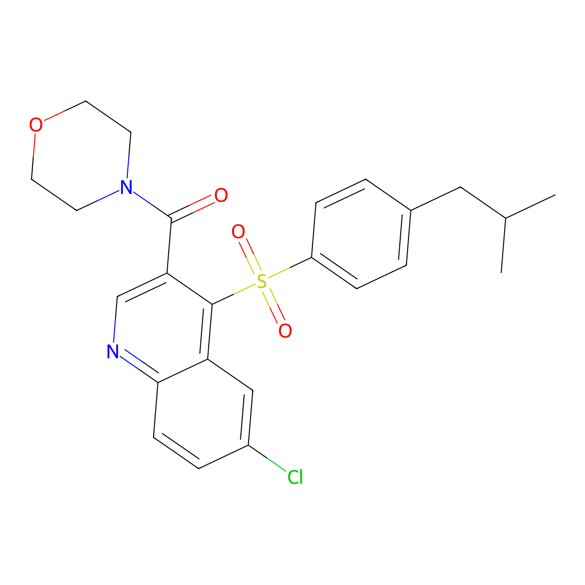 (6-Chloro-4-((4-isobutylphenyl)sulfonyl)quinolin-3-yl)(morpholino)methanone molecular structure, CAS 1111164-81-8