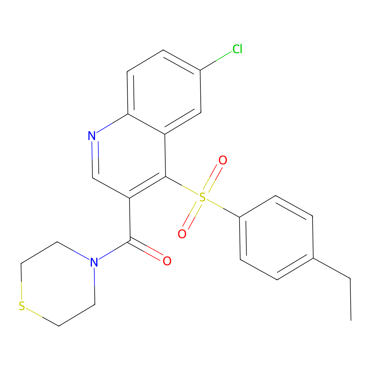 (6-Chloro-4-((4-ethylphenyl)sulfonyl)quinolin-3-yl)(thiomorpholino)methanone molecular structure, CAS 1111164-83-0