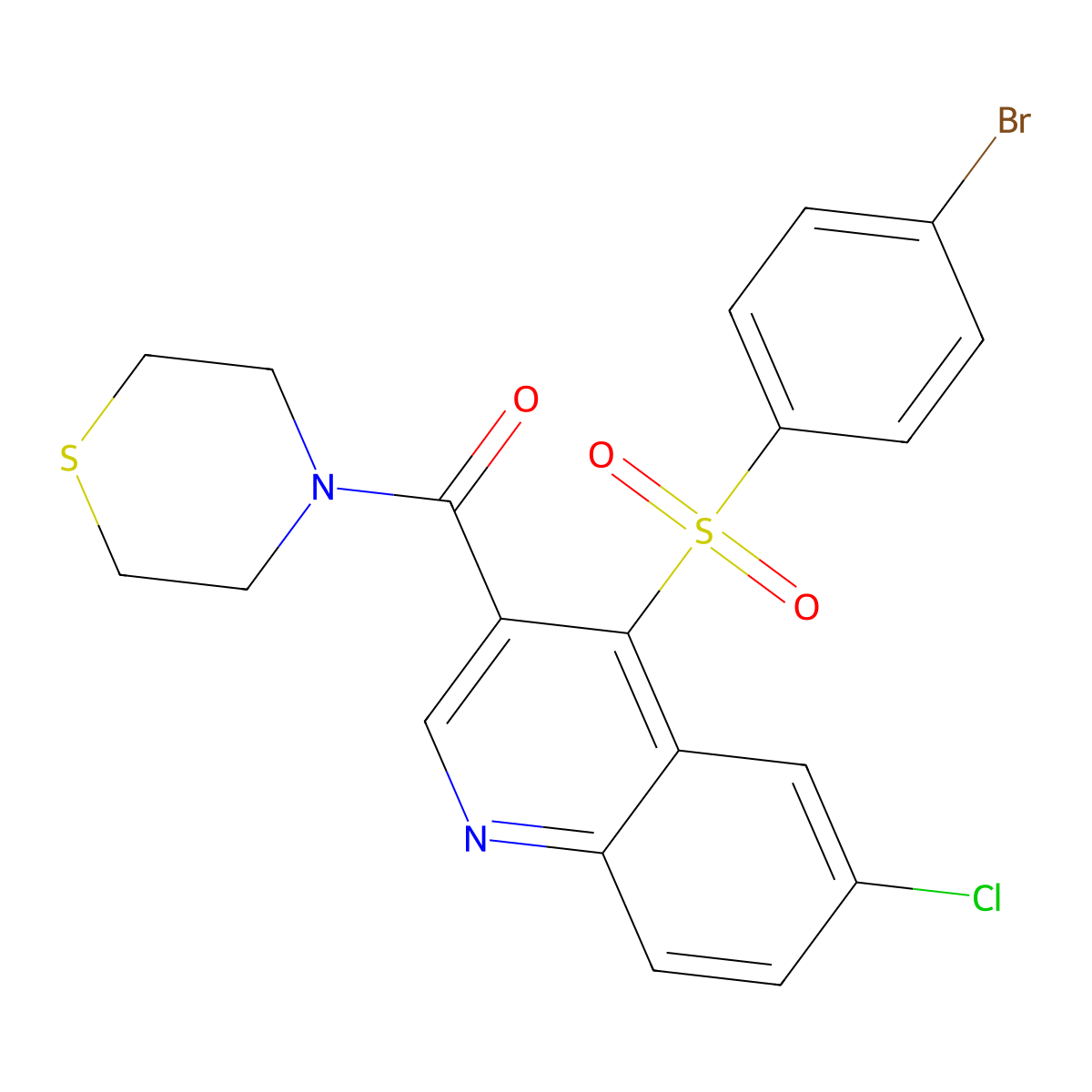 (4-((4-Bromophenyl)sulfonyl)-6-chloroquinolin-3-yl)(thiomorpholino)methanone molecular structure, CAS 1111164-84-1