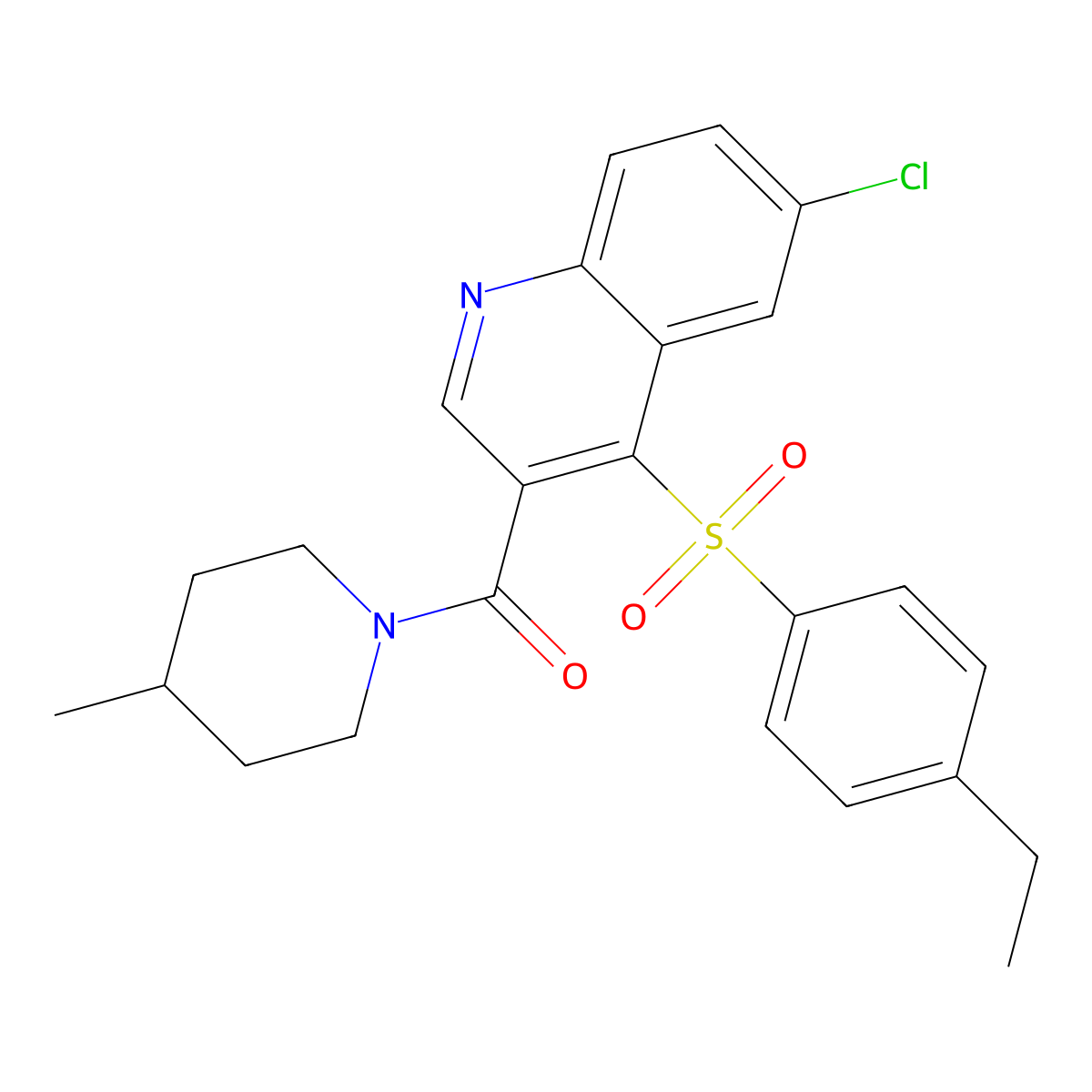 (6-Chloro-4-((4-ethylphenyl)sulfonyl)quinolin-3-yl)(4-methylpiperidin-1-yl)methanone molecular structure, CAS 1111164-85-2