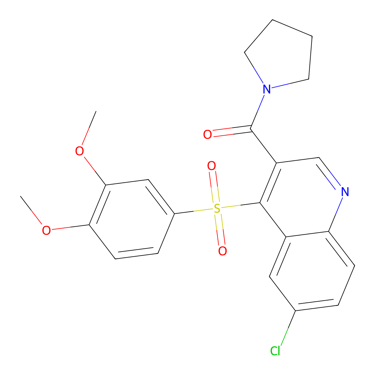 6-Chloro-4-(3,4-dimethoxybenzenesulfonyl)-3-(pyrrolidine-1-carbonyl)quinoline molecular structure, CAS 1111164-87-4