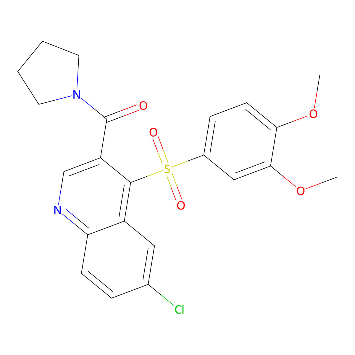6-Chloro-4-(3,4-dimethoxybenzenesulfonyl)-3-(pyrrolidine-1-carbonyl)quinoline molecular structure, CAS 1111164-87-4