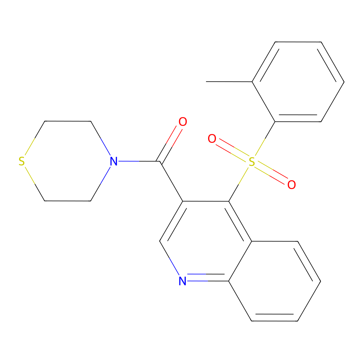 Thiomorpholino(4-(o-tolylsulfonyl)quinolin-3-yl)methanone molecular structure, CAS 1111164-96-5