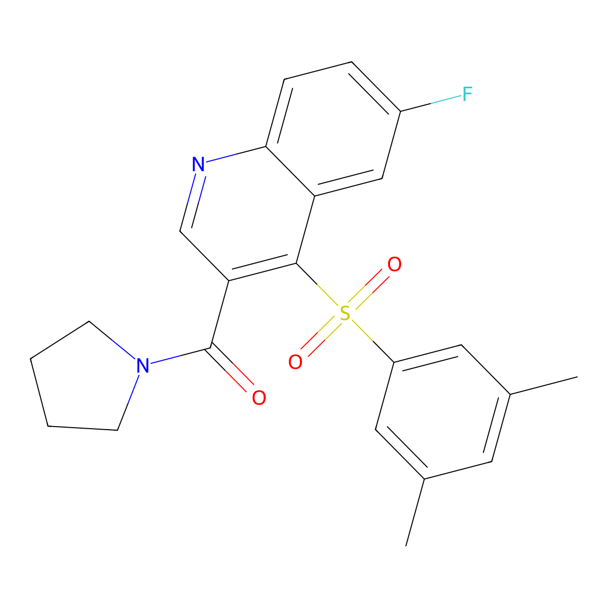 4-[(3,5-Dimethylphenyl)sulfonyl]-6-fluoro-3-(pyrrolidin-1-ylcarbonyl)quinoline molecular structure, CAS 1111164-97-6
