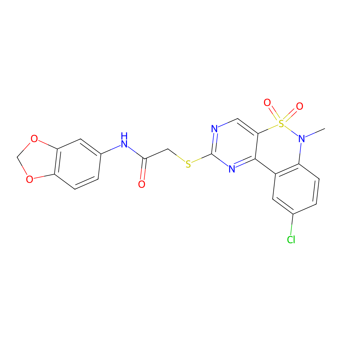 N-(2H-1,3-benzodioxol-5-yl)-2-({13-chloro-9-methyl-8,8-dioxo-8lambda6-thia-3,5,9-triazatricyclo[8.4.0.0^{2,7}]tetradeca-1(14),2(7),3,5,10,12-hexaen-4-yl}sulfanyl)acetamide molecular structure, CAS 1111165-23-1