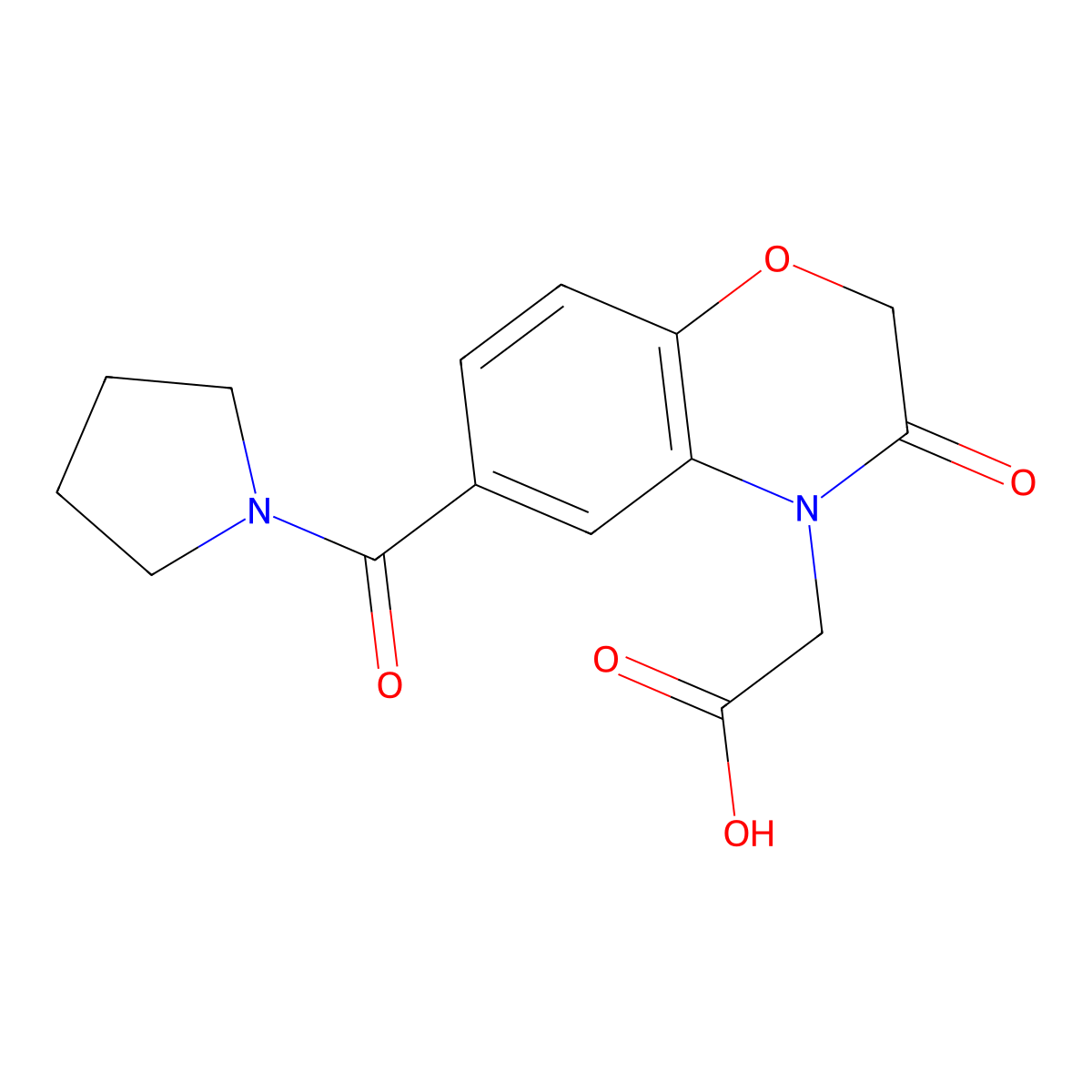 [3-Oxo-6-(pyrrolidin-1-ylcarbonyl)-2,3-dihydro-4H-1,4-benzoxazin-4-yl]acetic acid molecular structure, CAS 1111165-46-8