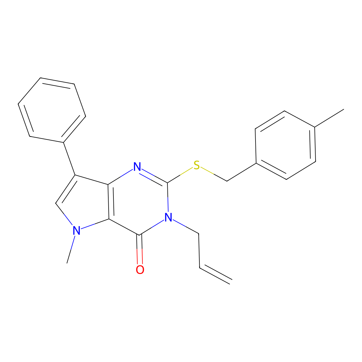 3-allyl-5-methyl-2-((4-methylbenzyl)thio)-7-phenyl-3H-pyrrolo[3,2-d]pyrimidin-4(5H)-one molecular structure, CAS 1111170-69-4