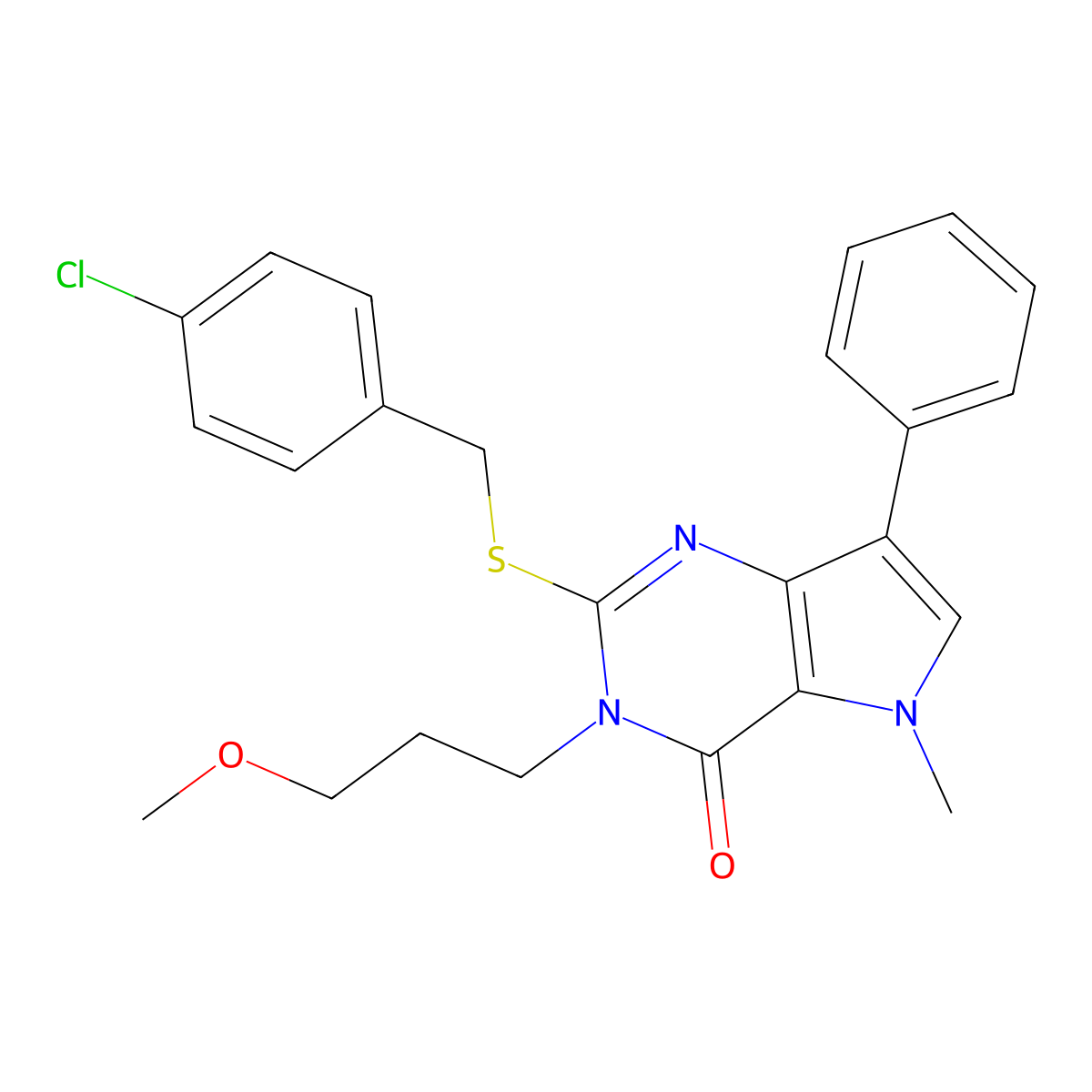 2-((4-chlorobenzyl)thio)-3-(3-methoxypropyl)-5-methyl-7-phenyl-3H-pyrrolo[3,2-d]pyrimidin-4(5H)-one molecular structure, CAS 1111170-70-7