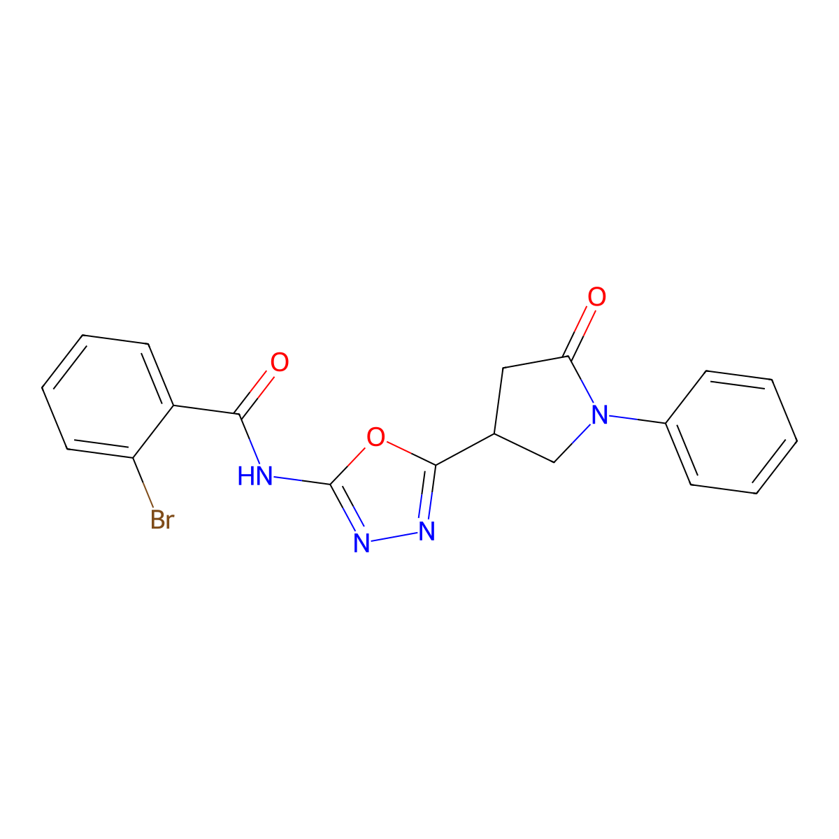 2-bromo-N-[5-(5-oxo-1-phenylpyrrolidin-3-yl)-1,3,4-oxadiazol-2-yl]benzamide molecular structure, CAS 1111175-31-5