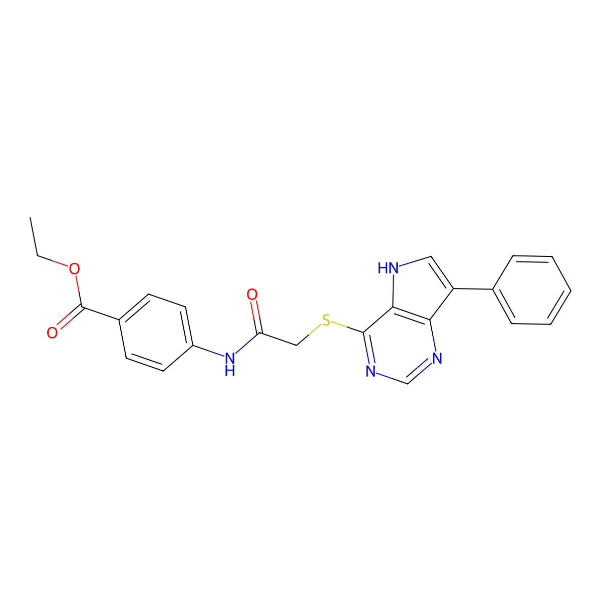 ethyl 4-({[(7-phenyl-5H-pyrrolo[3,2-d]pyrimidin-4-yl)thio]acetyl}amino)benzoate molecular structure, CAS 1111175-43-9