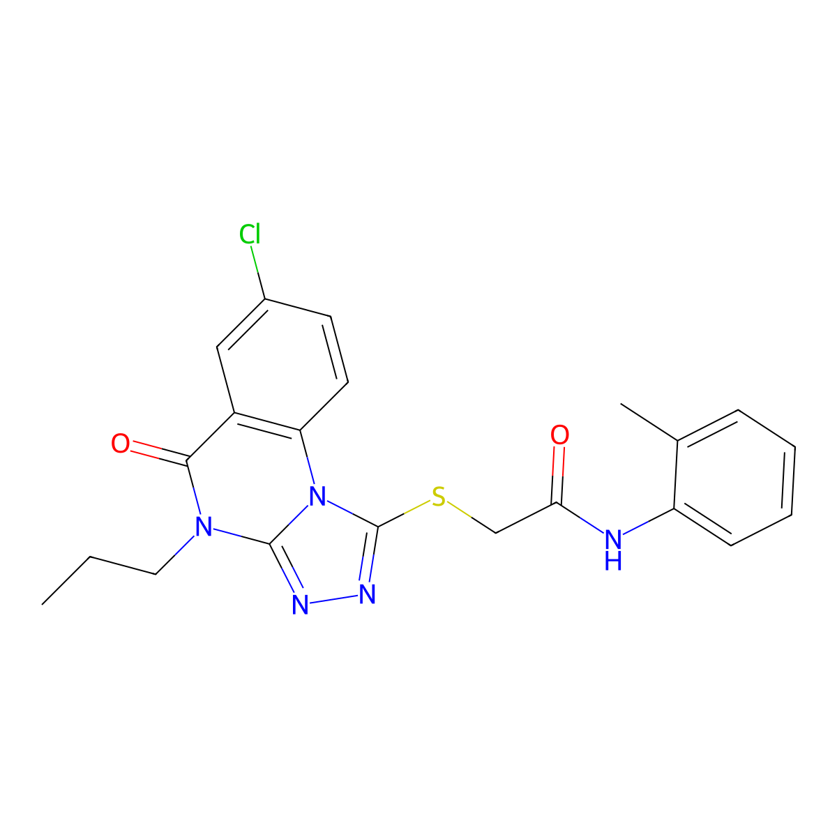 2-((7-chloro-5-oxo-4-propyl-4,5-dihydro-[1,2,4]triazolo[4,3-a]quinazolin-1-yl)thio)-N-(o-tolyl)acetamide molecular structure, CAS 1111176-10-3