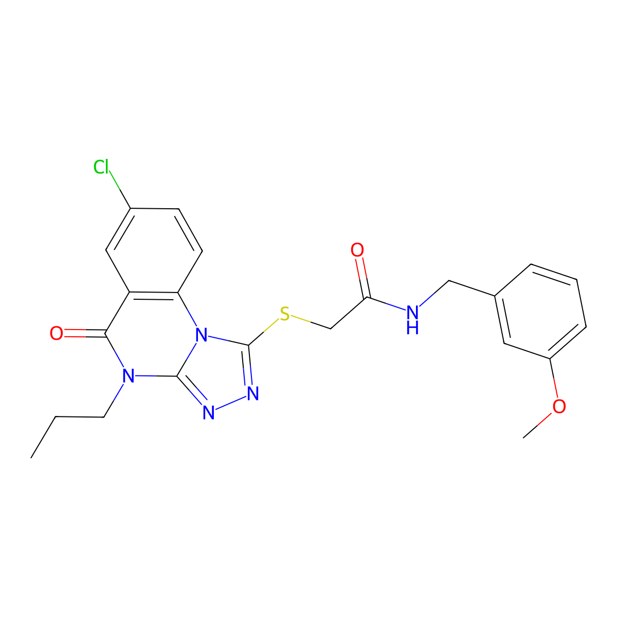 2-({7-chloro-5-oxo-4-propyl-4H,5H-[1,2,4]triazolo[4,3-a]quinazolin-1-yl}sulfanyl)-N-[(3-methoxyphenyl)methyl]acetamide molecular structure, CAS 1111176-13-6