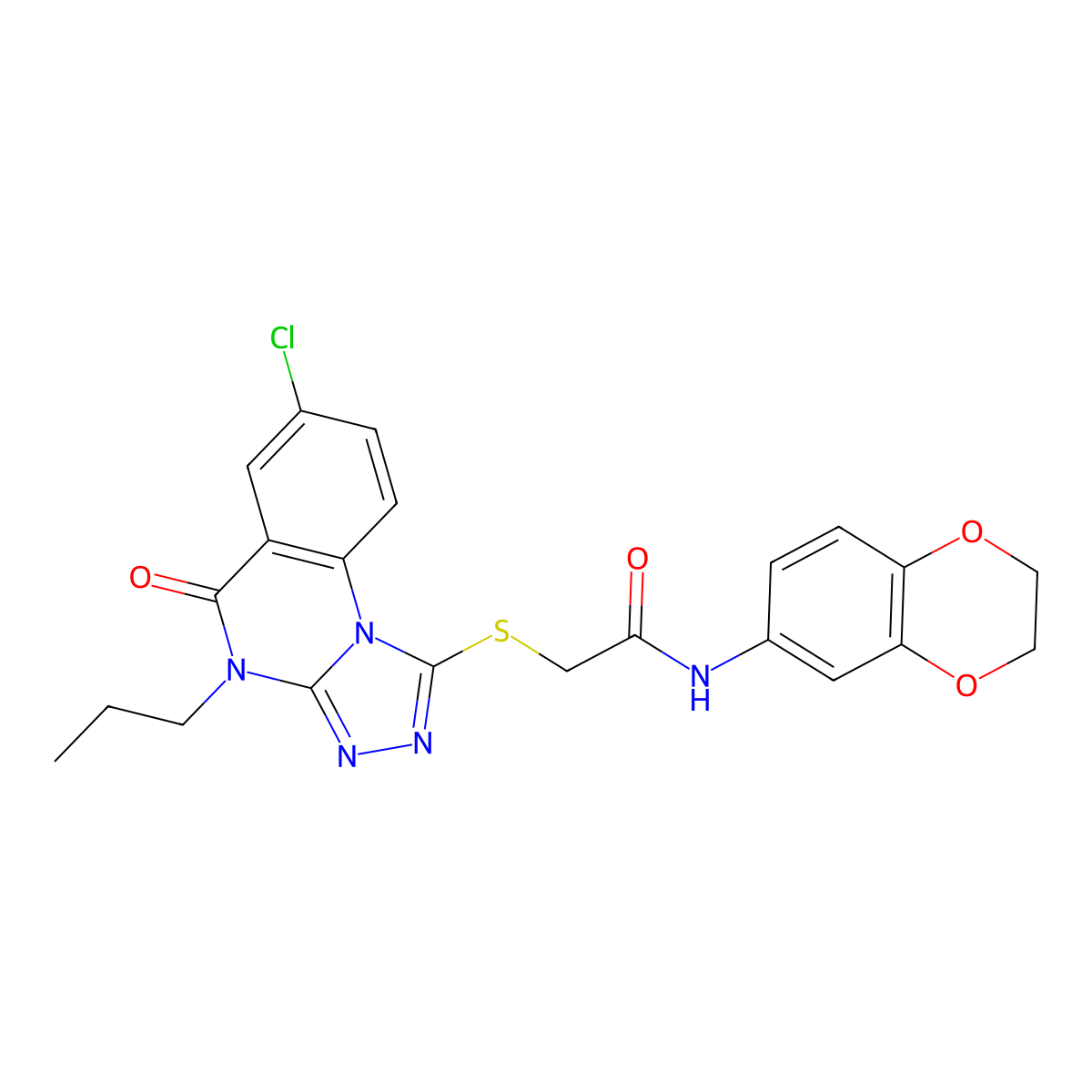 2-((7-chloro-5-oxo-4-propyl-4,5-dihydro-[1,2,4]triazolo[4,3-a]quinazolin-1-yl)thio)-N-(2,3-dihydrobenzo[b][1,4]dioxin-6-yl)acetamide molecular structure, CAS 1111176-14-7
