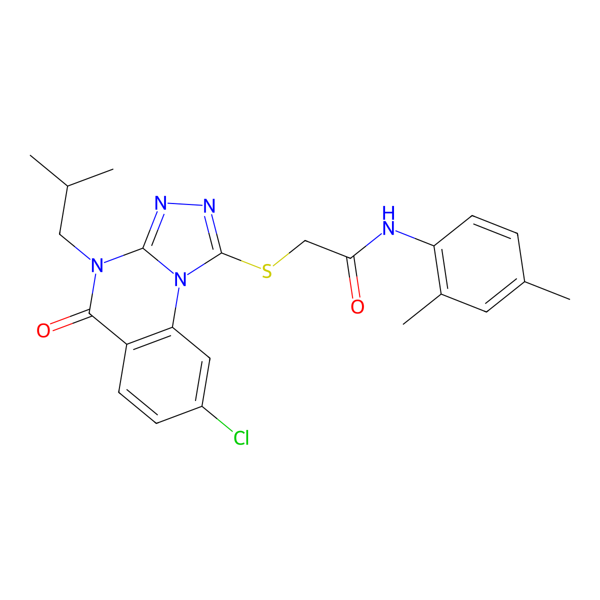 2-[(8-chloro-4-isobutyl-5-oxo-4,5-dihydro[1,2,4]triazolo[4,3-a]quinazolin-1-yl)thio]-N-(2,4-dimethylphenyl)acetamide molecular structure, CAS 1111176-31-8