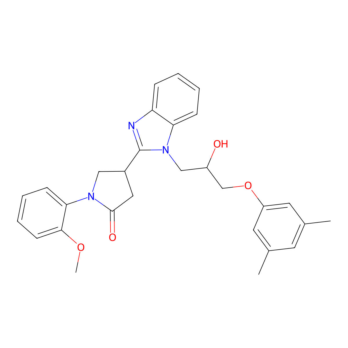 4-{1-[3-(3,5-dimethylphenoxy)-2-hydroxypropyl]-1H-benzimidazol-2-yl}-1-(2-methoxyphenyl)pyrrolidin-2-one molecular structure, CAS 1111182-65-0