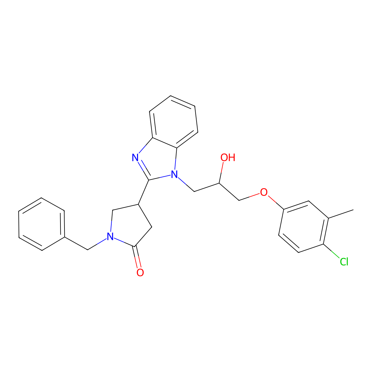 1-benzyl-4-{1-[3-(4-chloro-3-methylphenoxy)-2-hydroxypropyl]-1H-benzimidazol-2-yl}pyrrolidin-2-one molecular structure, CAS 1111182-75-2