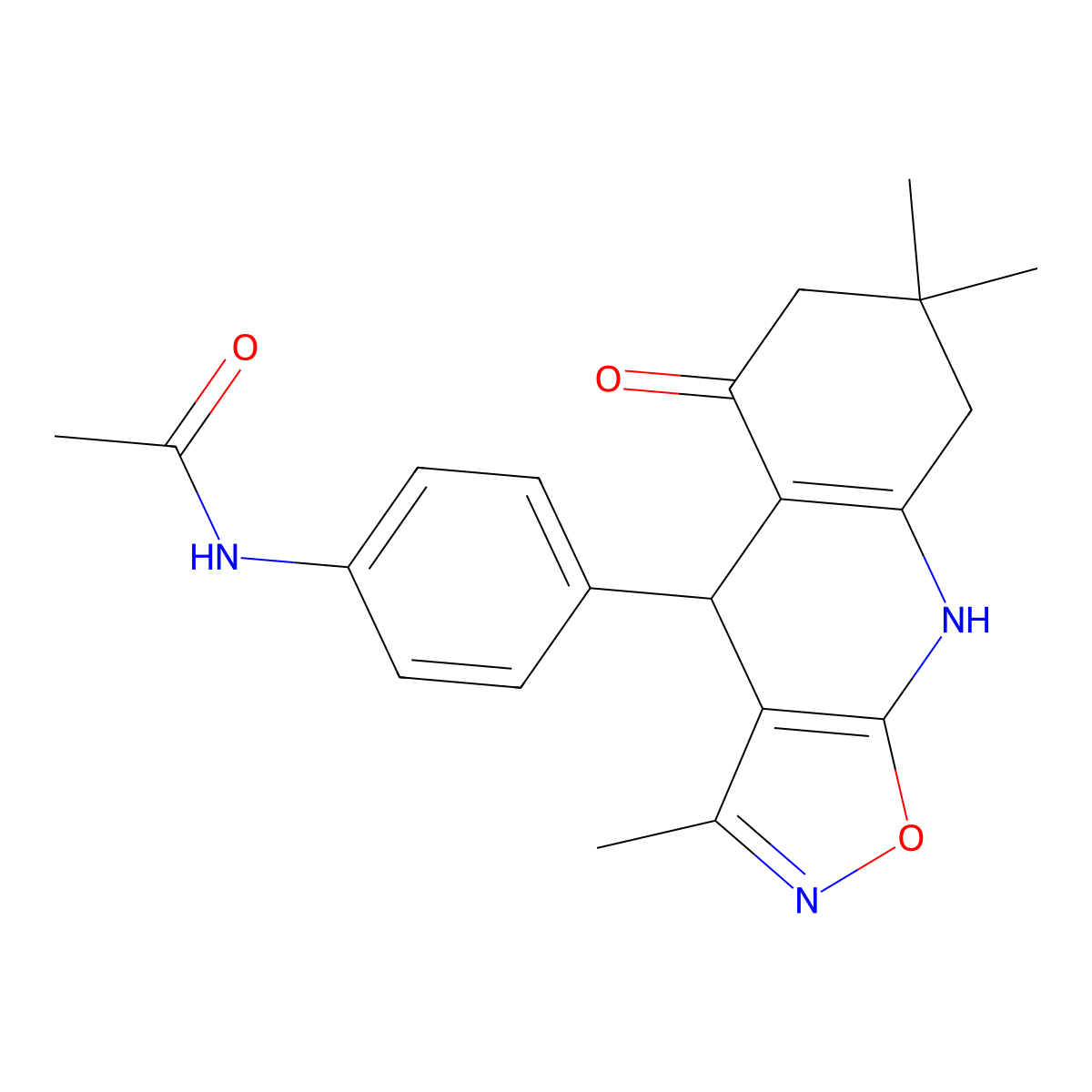 N-[4-(3,7,7-trimethyl-5-oxo-4,5,6,7,8,9-hexahydro[1,2]oxazolo[5,4-b]quinolin-4-yl)phenyl]acetamide molecular structure, CAS 1111182-82-1