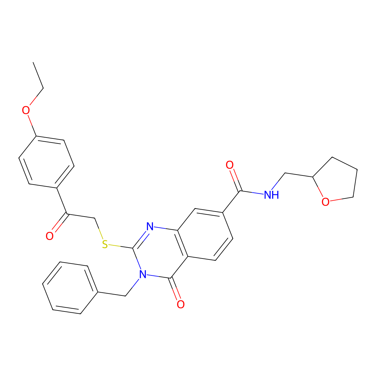 3-benzyl-2-{[2-(4-ethoxyphenyl)-2-oxoethyl]sulfanyl}-4-oxo-N-[(oxolan-2-yl)methyl]-3,4-dihydroquinazoline-7-carboxamide molecular structure, CAS 1111183-03-9