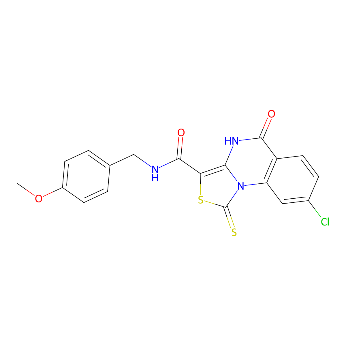 8-chloro-N-(4-methoxybenzyl)-5-oxo-1-thioxo-4,5-dihydro-1H-thiazolo[3,4-a]quinazoline-3-carboxamide molecular structure, CAS 1111184-20-3