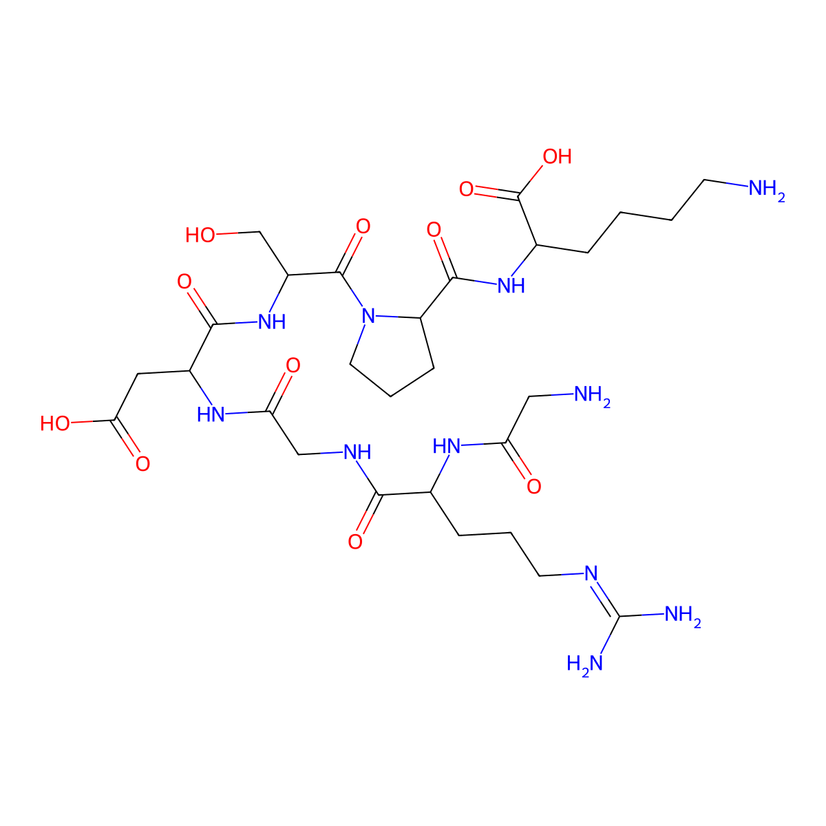 Glycyl-arginyl-glycyl-aspartyl-seryl-prolyl-lysine molecular structure, CAS 111119-28-9