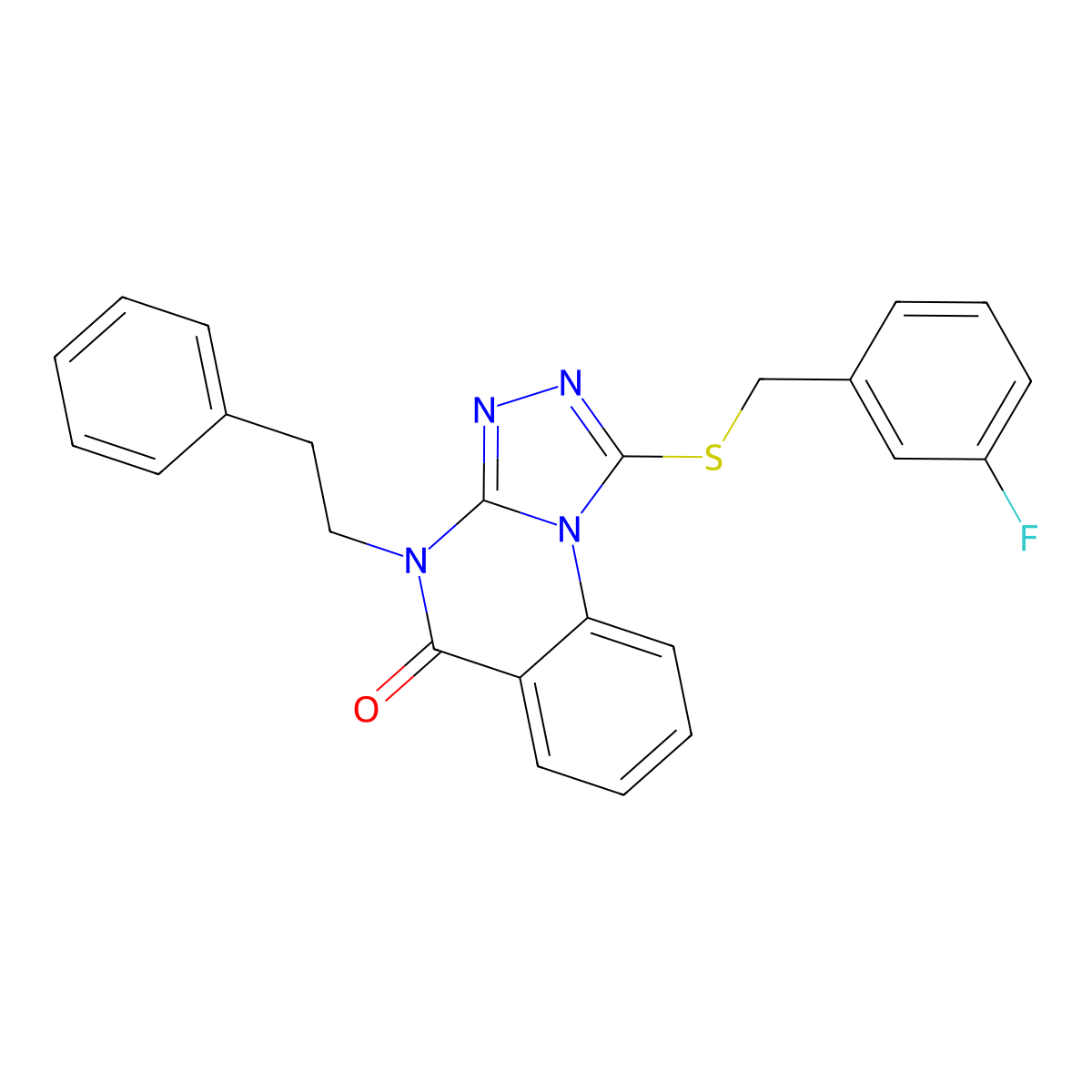 1-((3-fluorobenzyl)thio)-4-phenethyl-[1,2,4]triazolo[4,3-a]quinazolin-5(4H)-one molecular structure, CAS 1111196-71-4