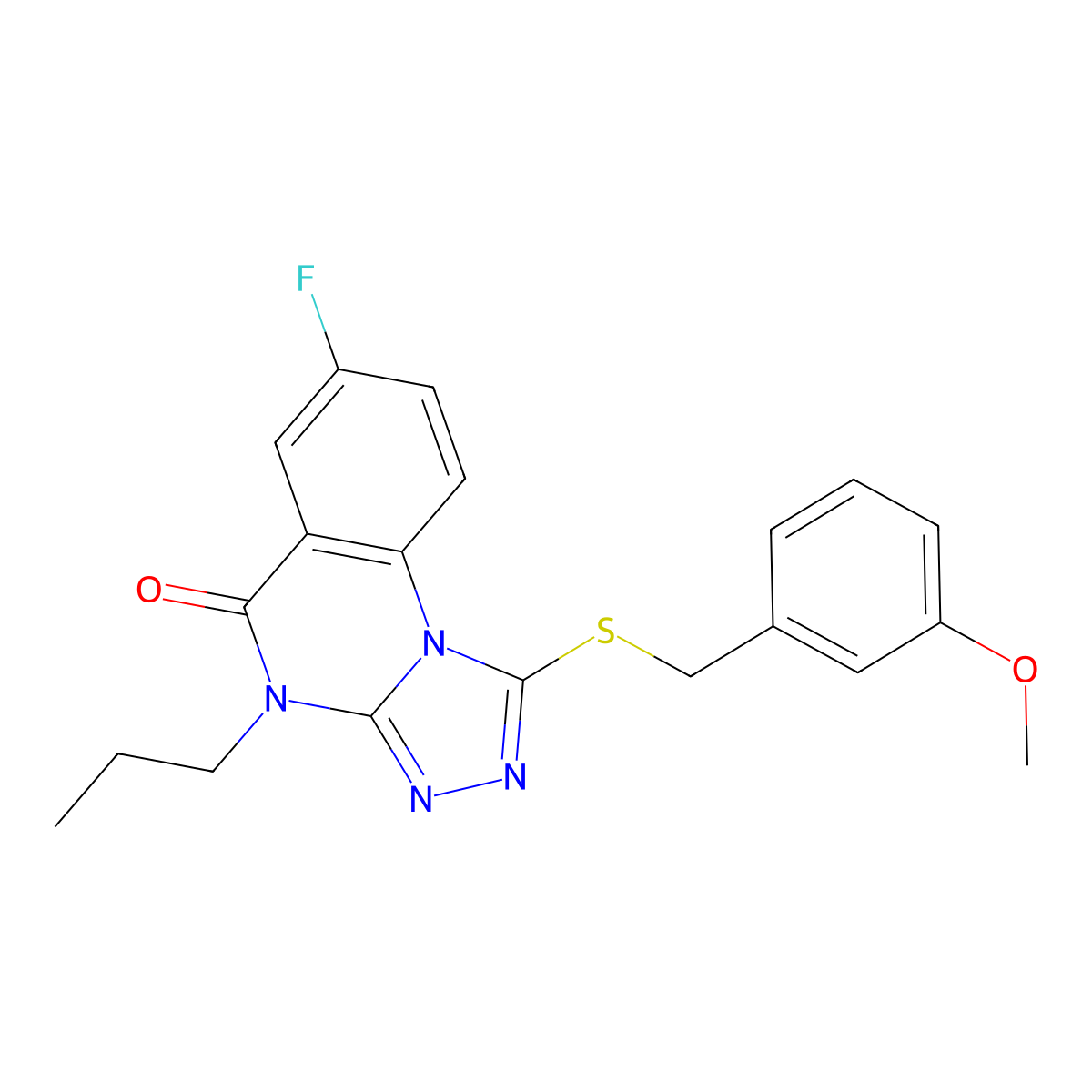 7-fluoro-1-[(3-methoxybenzyl)thio]-4-propyl[1,2,4]triazolo[4,3-a]quinazolin-5(4H)-one molecular structure, CAS 1111196-94-1