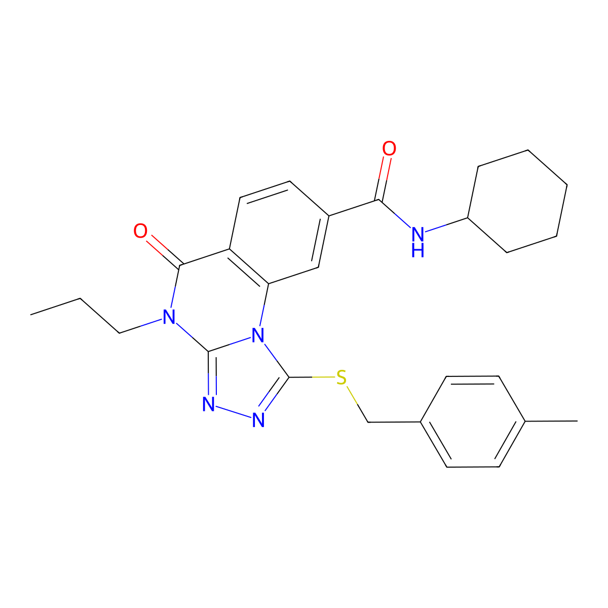 N-cyclohexyl-1-((4-methylbenzyl)thio)-5-oxo-4-propyl-4,5-dihydro-[1,2,4]triazolo[4,3-a]quinazoline-8-carboxamide molecular structure, CAS 1111197-20-6