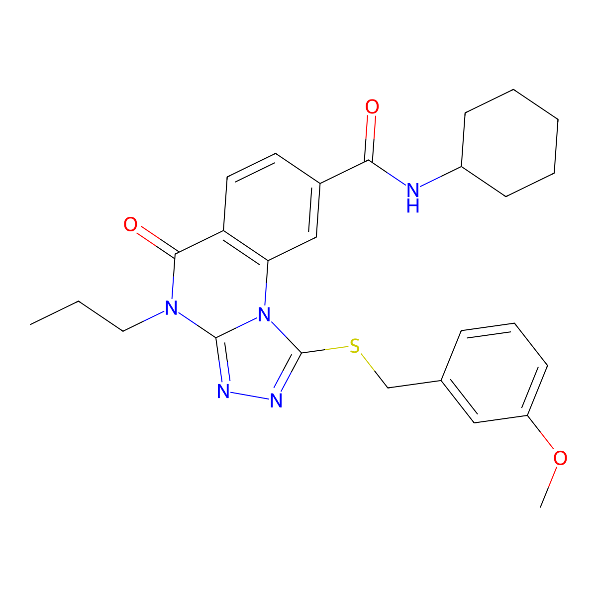 N-cyclohexyl-1-((3-methoxybenzyl)thio)-5-oxo-4-propyl-4,5-dihydro-[1,2,4]triazolo[4,3-a]quinazoline-8-carboxamide molecular structure, CAS 1111197-21-7