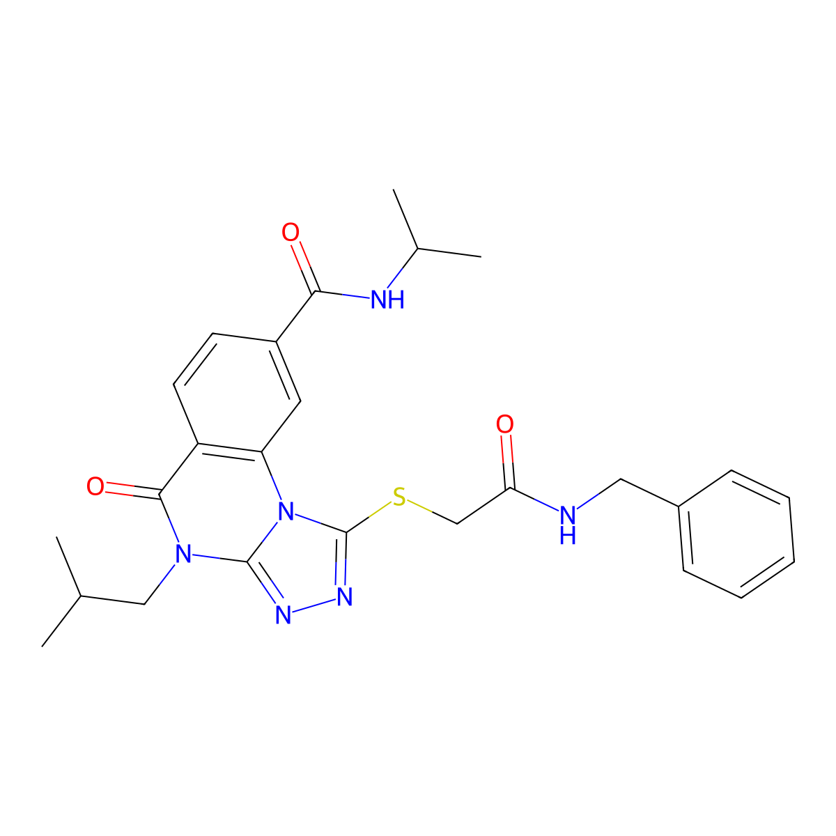 1-((2-(benzylamino)-2-oxoethyl)thio)-4-isobutyl-N-isopropyl-5-oxo-4,5-dihydro-[1,2,4]triazolo[4,3-a]quinazoline-8-carboxamide molecular structure, CAS 1111197-30-8