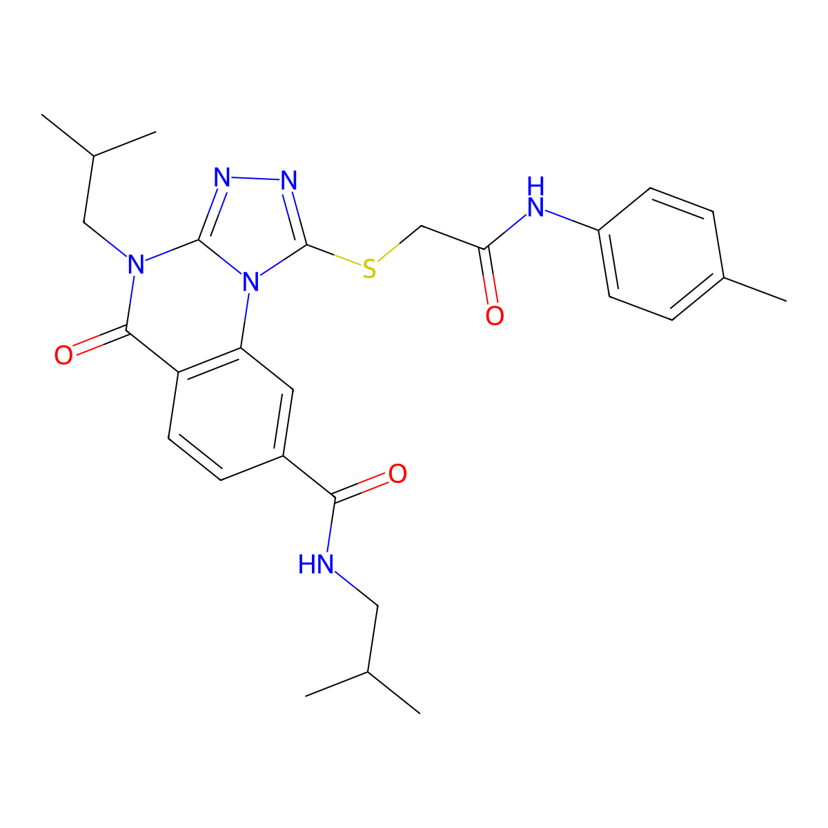 1-({[(4-methylphenyl)carbamoyl]methyl}sulfanyl)-N,4-bis(2-methylpropyl)-5-oxo-4H,5H-[1,2,4]triazolo[4,3-a]quinazoline-8-carboxamide molecular structure, CAS 1111197-39-7