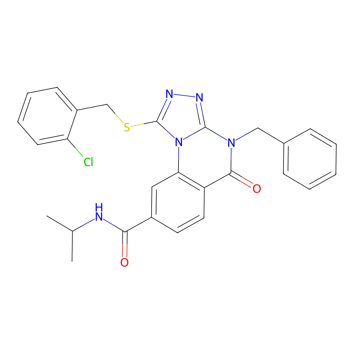 4-benzyl-1-((2-chlorobenzyl)thio)-N-isopropyl-5-oxo-4,5-dihydro-[1,2,4]triazolo[4,3-a]quinazoline-8-carboxamide molecular structure, CAS 1111197-41-1